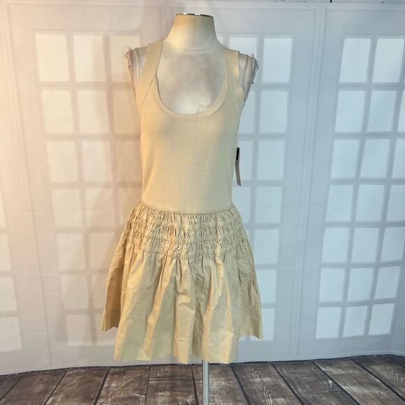 Central Park West NWT Tan Sleeveless Smocked Waist Mini Sundress Size Large - Picture 1 of 11